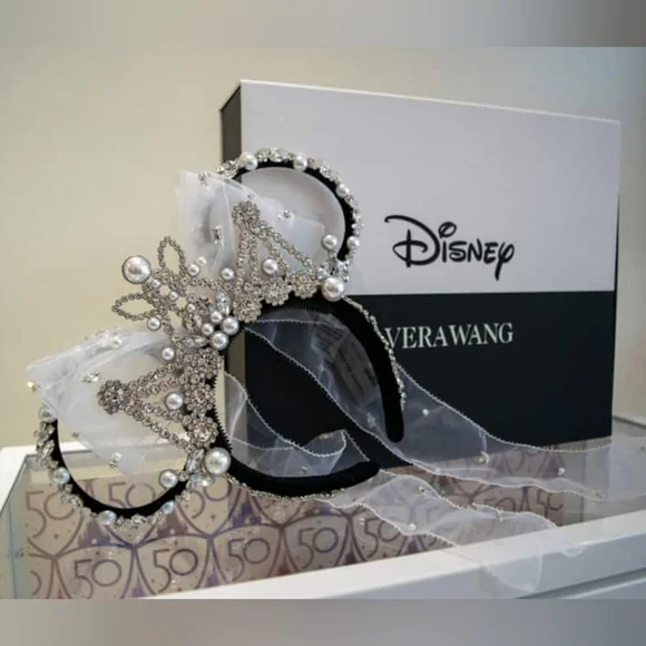 Vera Wang Disney Ears Tiara Crystal Headband Minnie Fairytale Wedding Veil - Picture 11 of 11